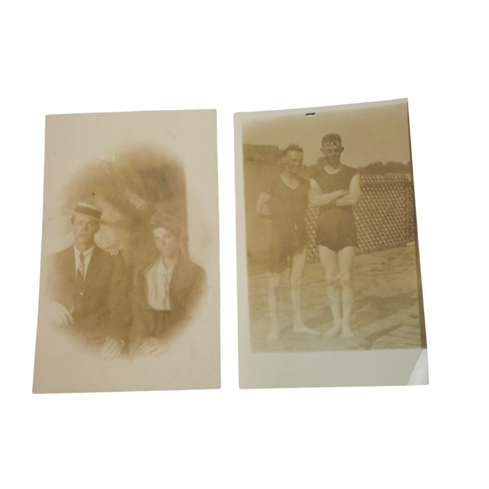 Antique 1920s Postcard Photo Of Men Set of Two Swimsuits RPPCโ Bathing Suits